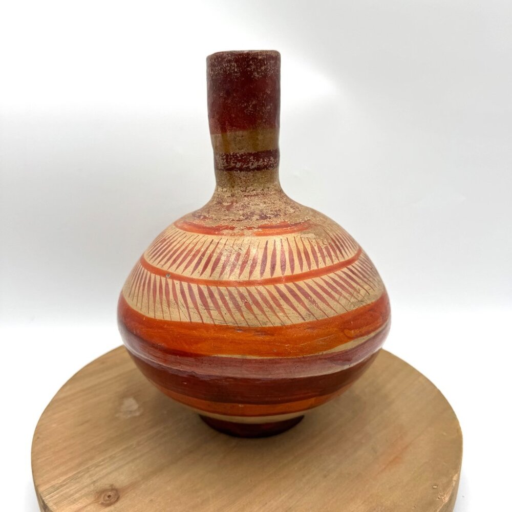 Tonala Mexican Vase Pottery Jug Water Pitcher Vessel Hand Painted Mexico READ